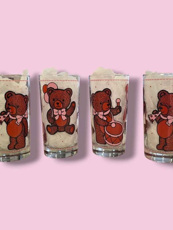 Other - 1980s Teddy Bear Drinking Glasses - Set of 4